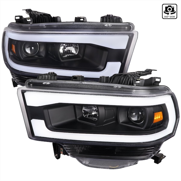 Spec-D Tuning 2500 PROJECTOR HEADLIGHTS MATTE BLACK HOUSING WITH CLEAR LENS, 2PK 2LHP-RAM1925JM-TM - main